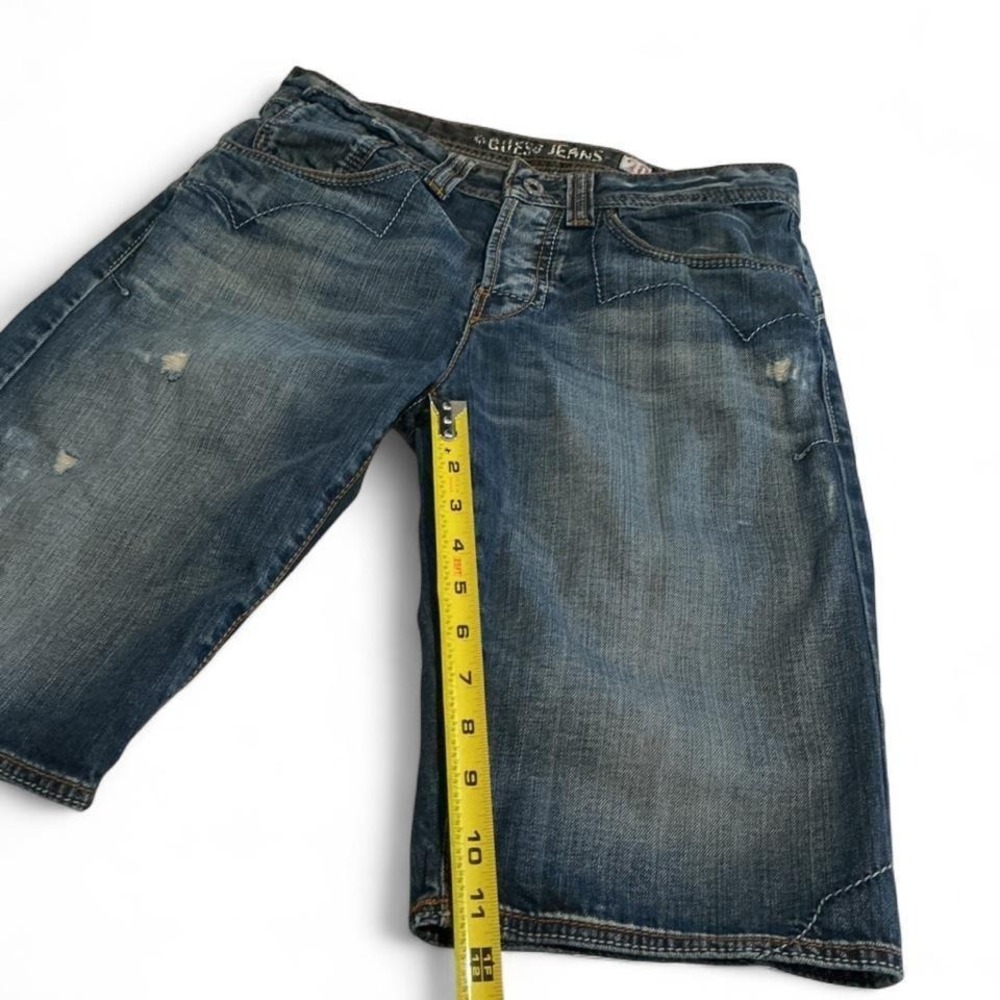 Guess Denim Shorts Mens 30 Blue Distressed Button Fly Jorts M71H2991 - Picture 2 of 8